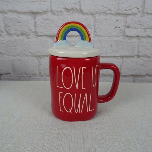 New RAE DUNN Rainbow 🌈 Figural Mug Love Is Equal Red With Lid Pride Home Decor - Picture 12 of 12